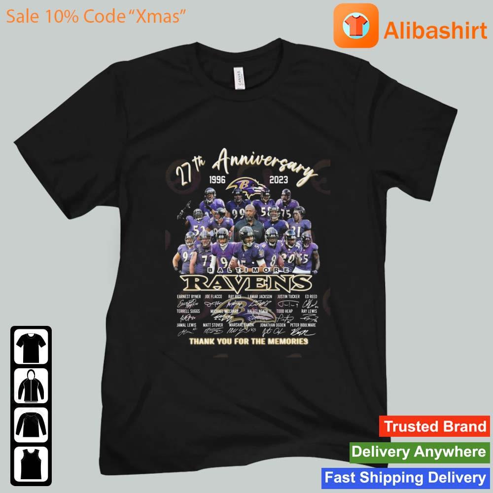 27th Anniversary 1996 – 2023 Baltimore Ravens Thank You For The Memories Signatures Shirt