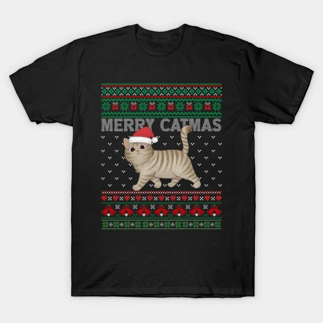 Merry Catmas Funny Ugly Sweater Christmas Cat Lovers T-Shirt