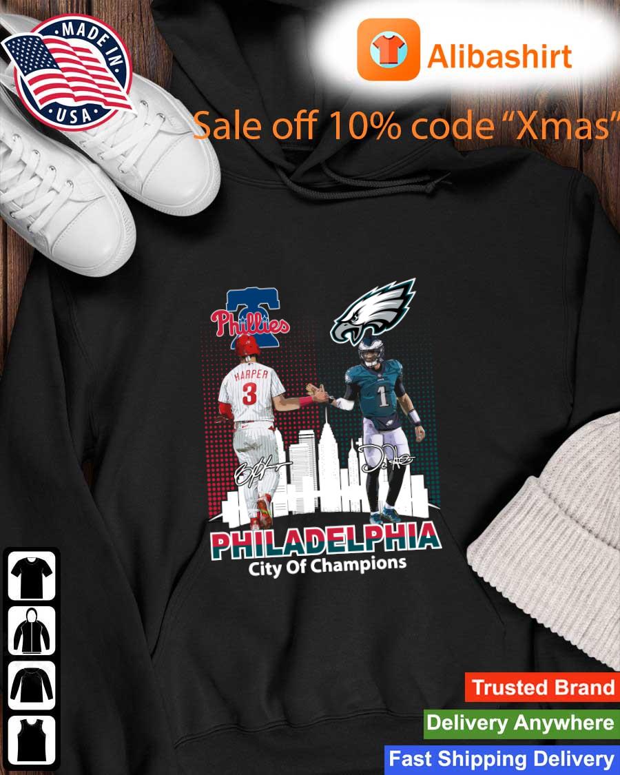 Philadelphia Phillies City Of Champions Philadelphia Phillies And Philadelphia Eagles Signatures Sweats Hoodie
