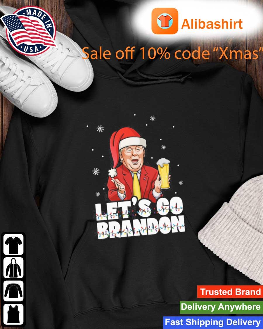 Santa Trump Drinking Beer let's Go Brandon Light Christmas Sweater Hoodie