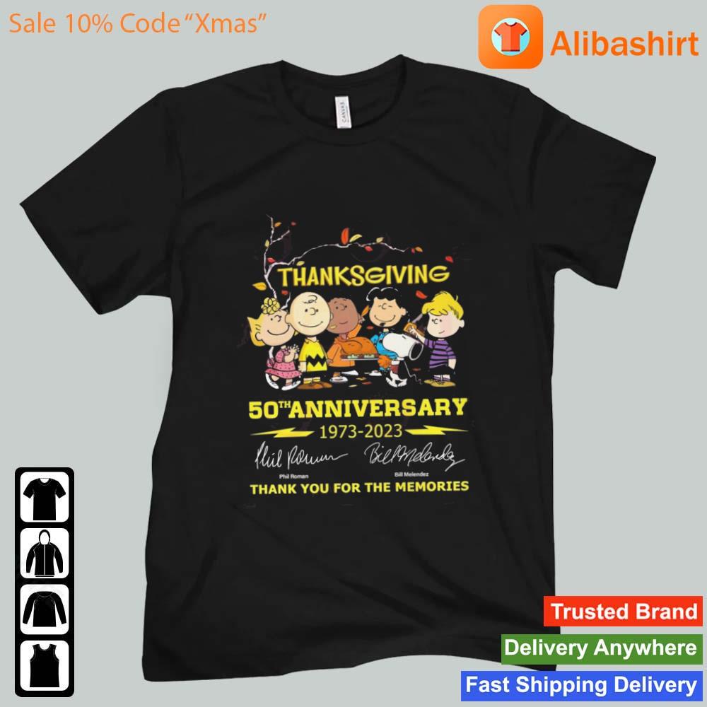 The Peanuts Characters Thanksgiving 50th Anniversary 1973-2023 Thank You For The Memories Signatures shirt