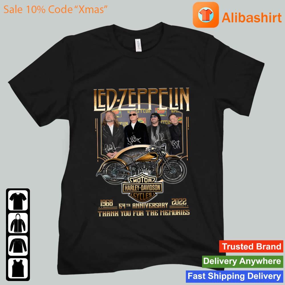 Led Zeppelin Motor Harley Davidson Cycles 1968-2022 54th anniversary thank you for the memories signatures shirt