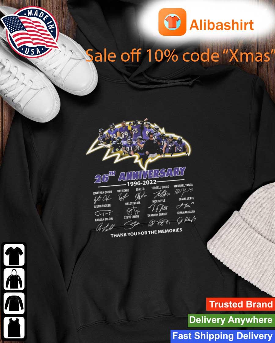 Original baltimore Ravens 26th Anniversary 1996-2022 Thank You For The Memories Signatures s Hoodie