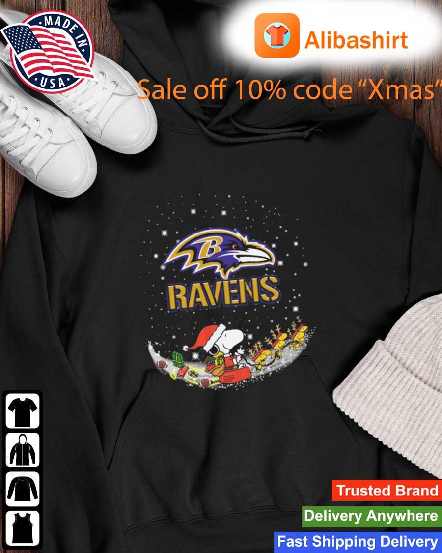 Premium santa Snoopy And Reindeers Woodstock Baltimore Ravens Merry Christmas sweats Hoodie