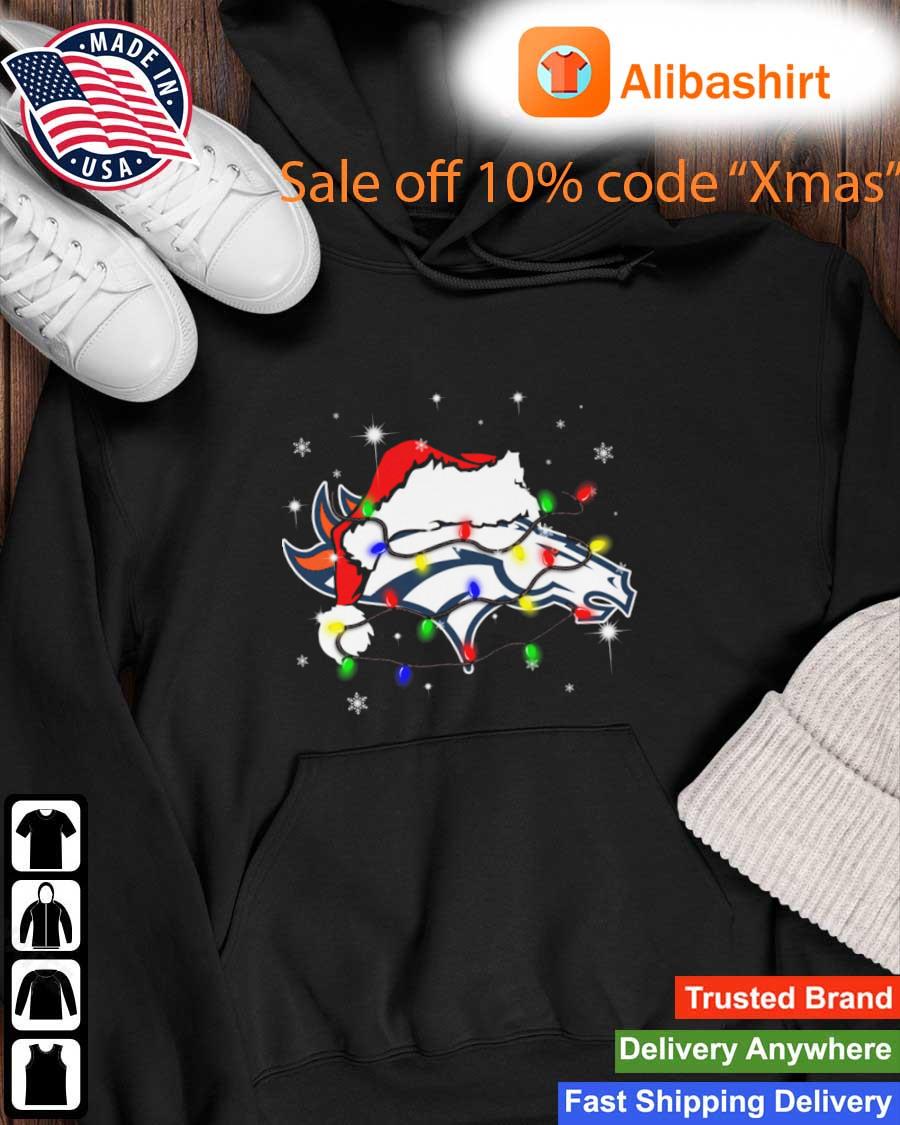 Santa Denver Broncos Logo Lights Christmas sweats Hoodie