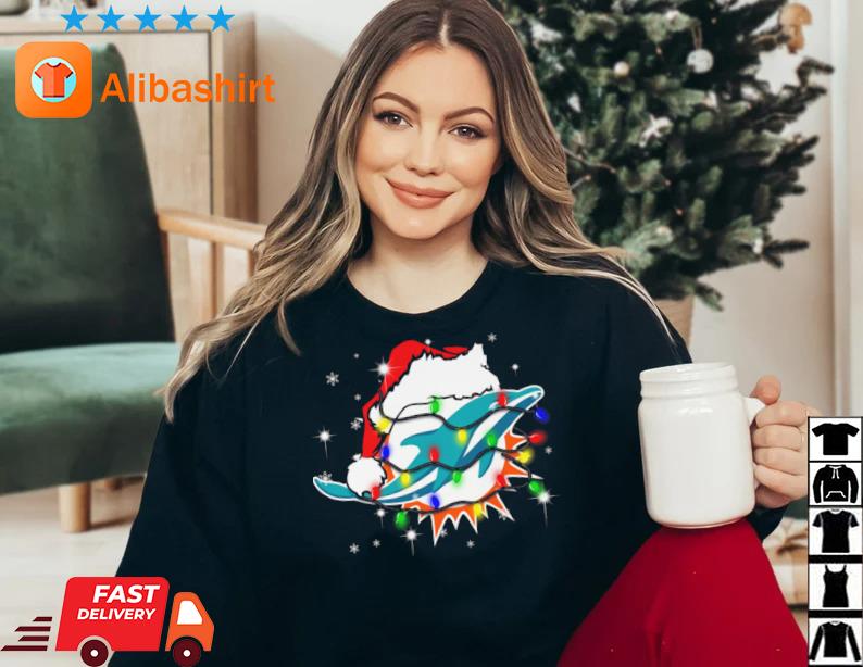 Santa Miami Dolphins Logo Lights Christmas sweatshirt