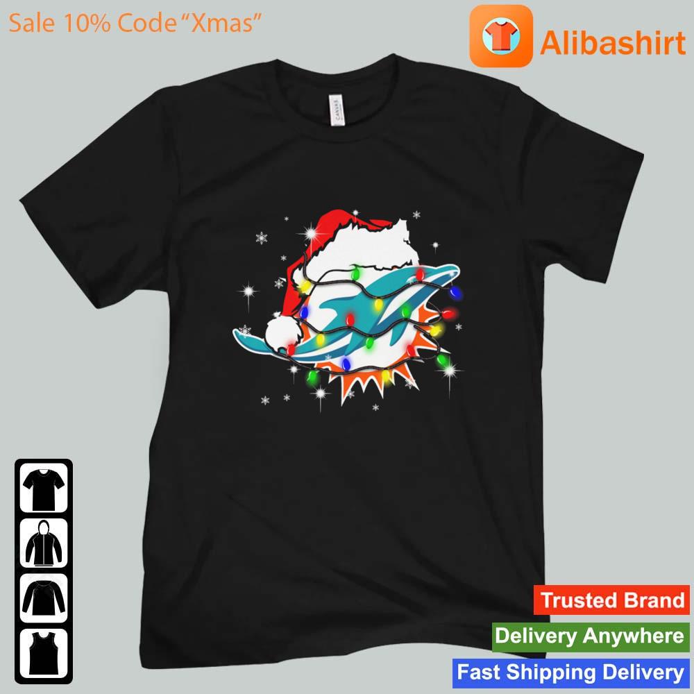Santa Miami Dolphins Logo Lights Christmas sweats Unisex t-shirt