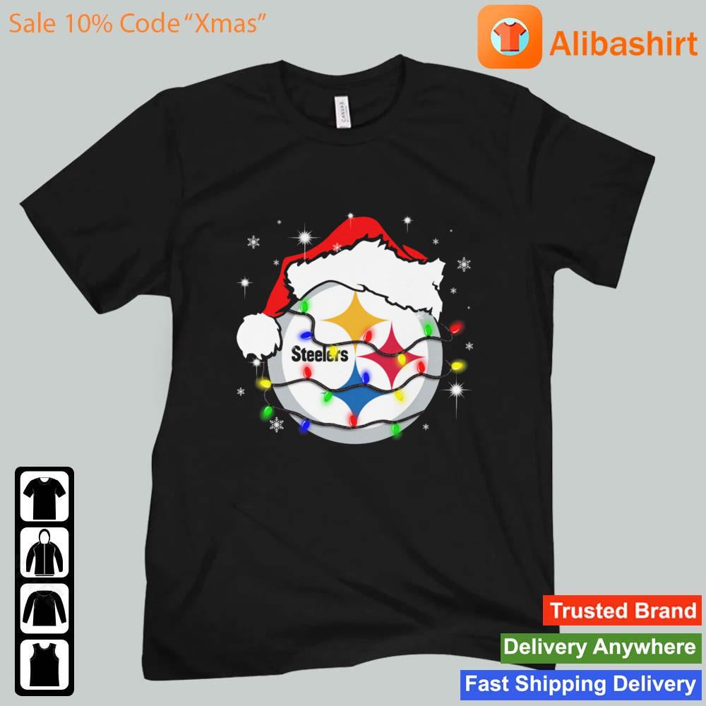 Santa Pittsburgh Steelers Logo Lights Christmas sweats Unisex t-shirt