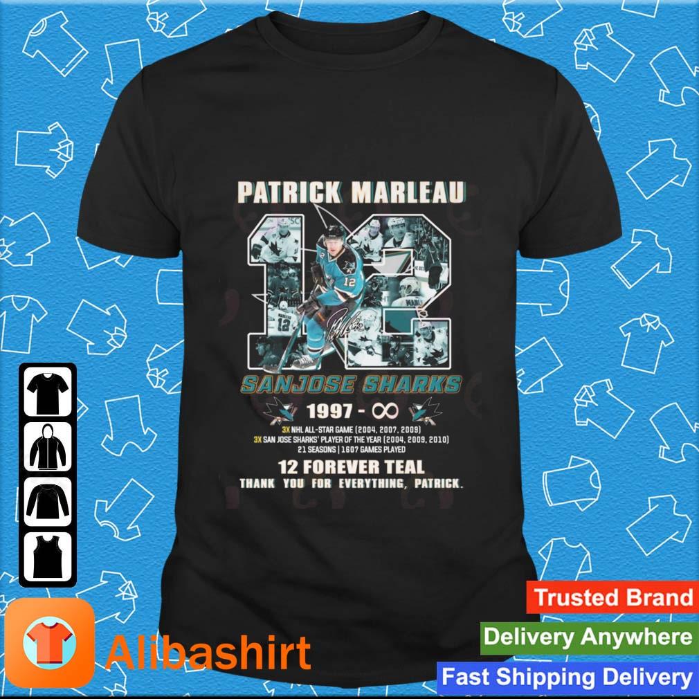Patrick Marleau San Jose Sharks 1997 – Infinity 12 Forever Teal Thank You For The Memories Signature Shirt