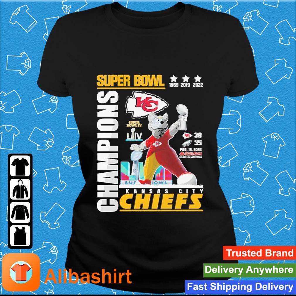 Super Bowl 1969 2019 2022 Champions Kansas City Chiefs 38 Philadelphia  Eagles 35 K. C. Wolf T-shirt,Sweater, Hoodie, And Long Sleeved, Ladies,  Tank Top