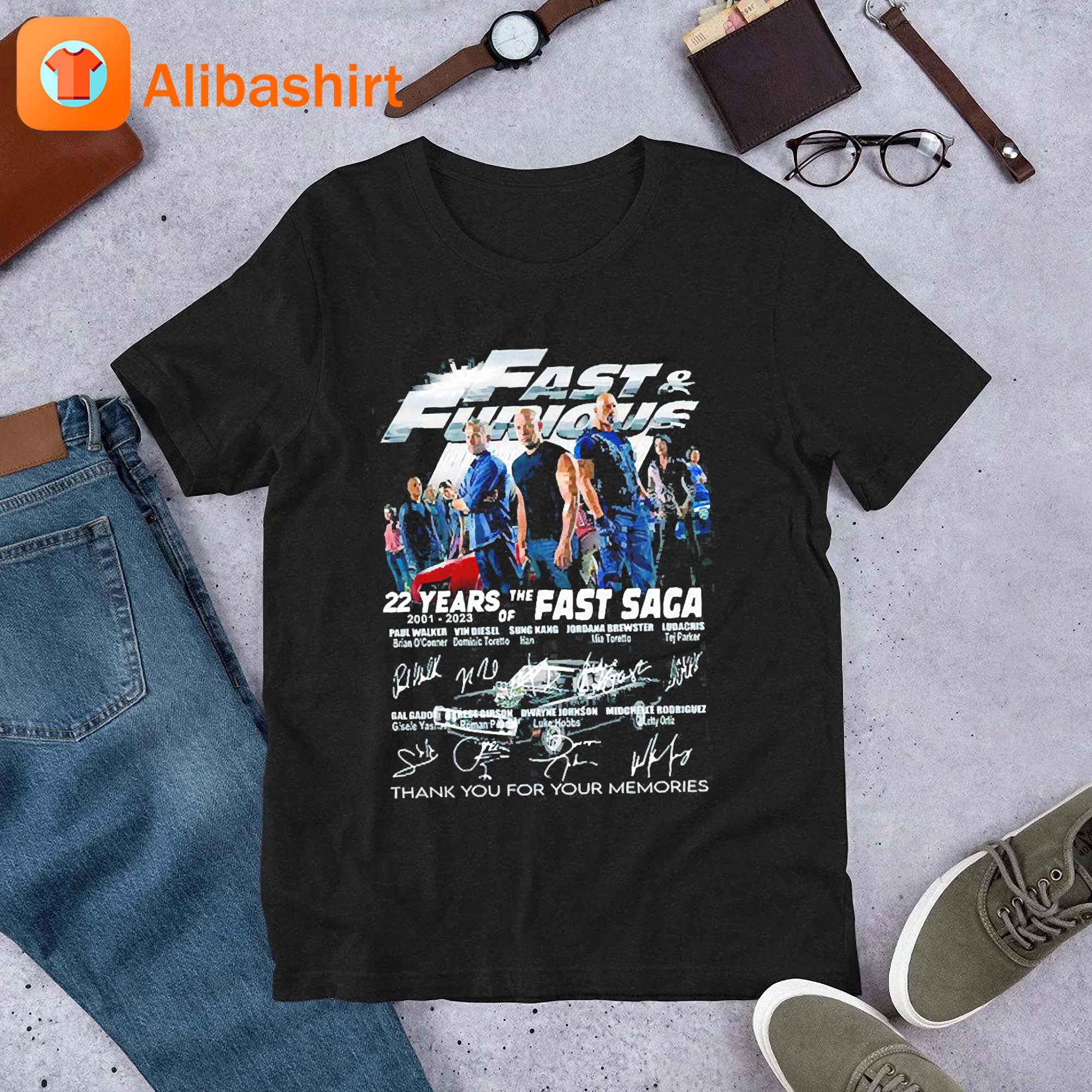 Fast And Furious 22 Years 2001-2023 Of The Fast Saga Thank You For The Memories Signatures shirt