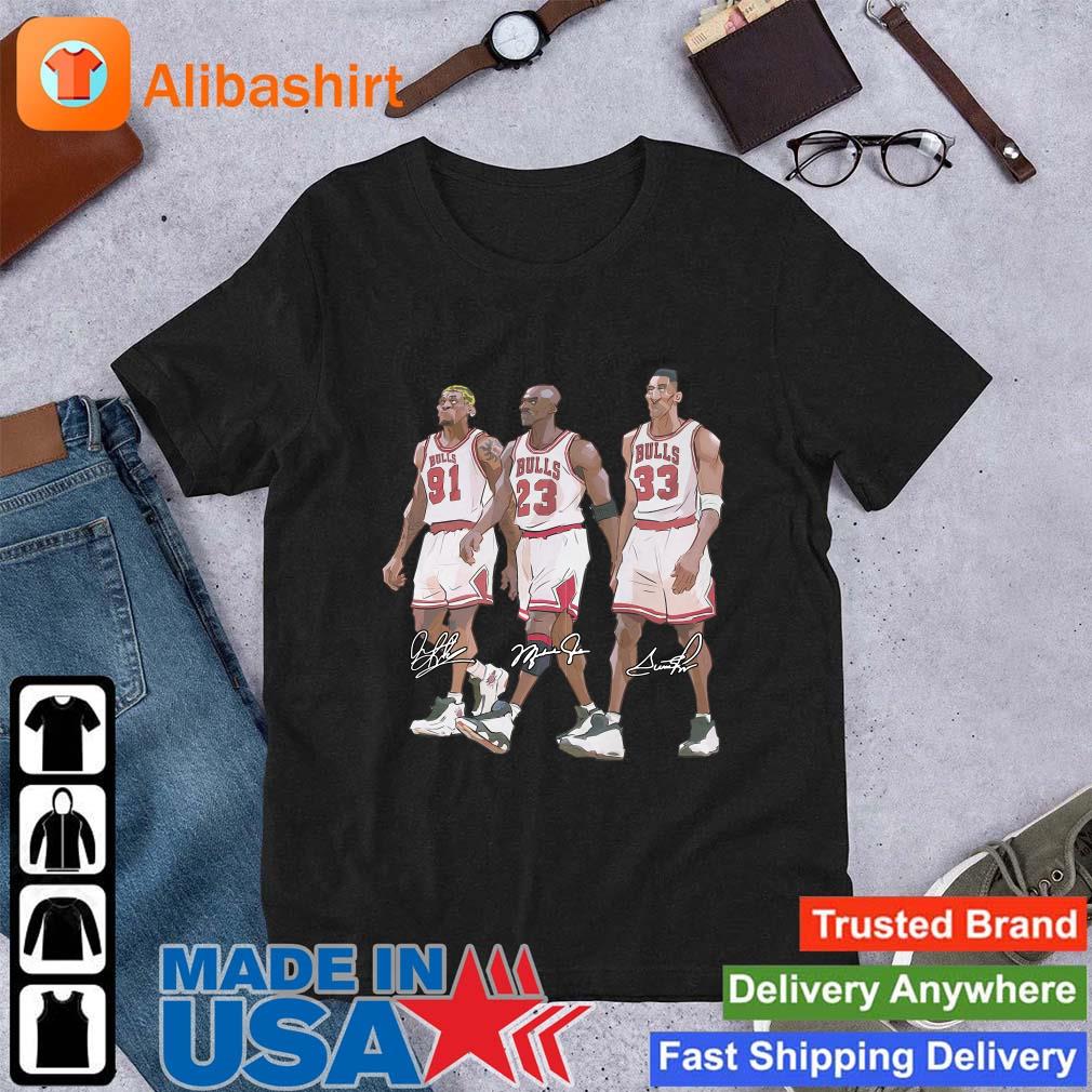 Nice chicago Bulls Dennis Rodman Michael Jordan and Famer Scottie Pippen signatures shirt