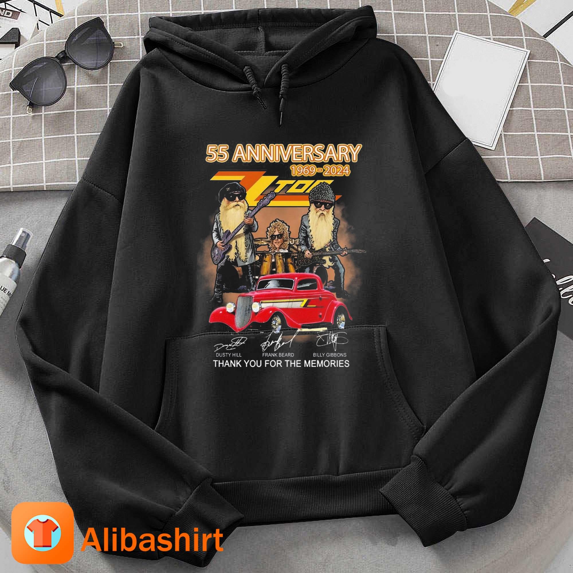 55 Years 1969-2024 ZZ Top Dusty Hill Frank Beard Billy Gibbons Thank You For The Memories Signatures Shirt Hoodie