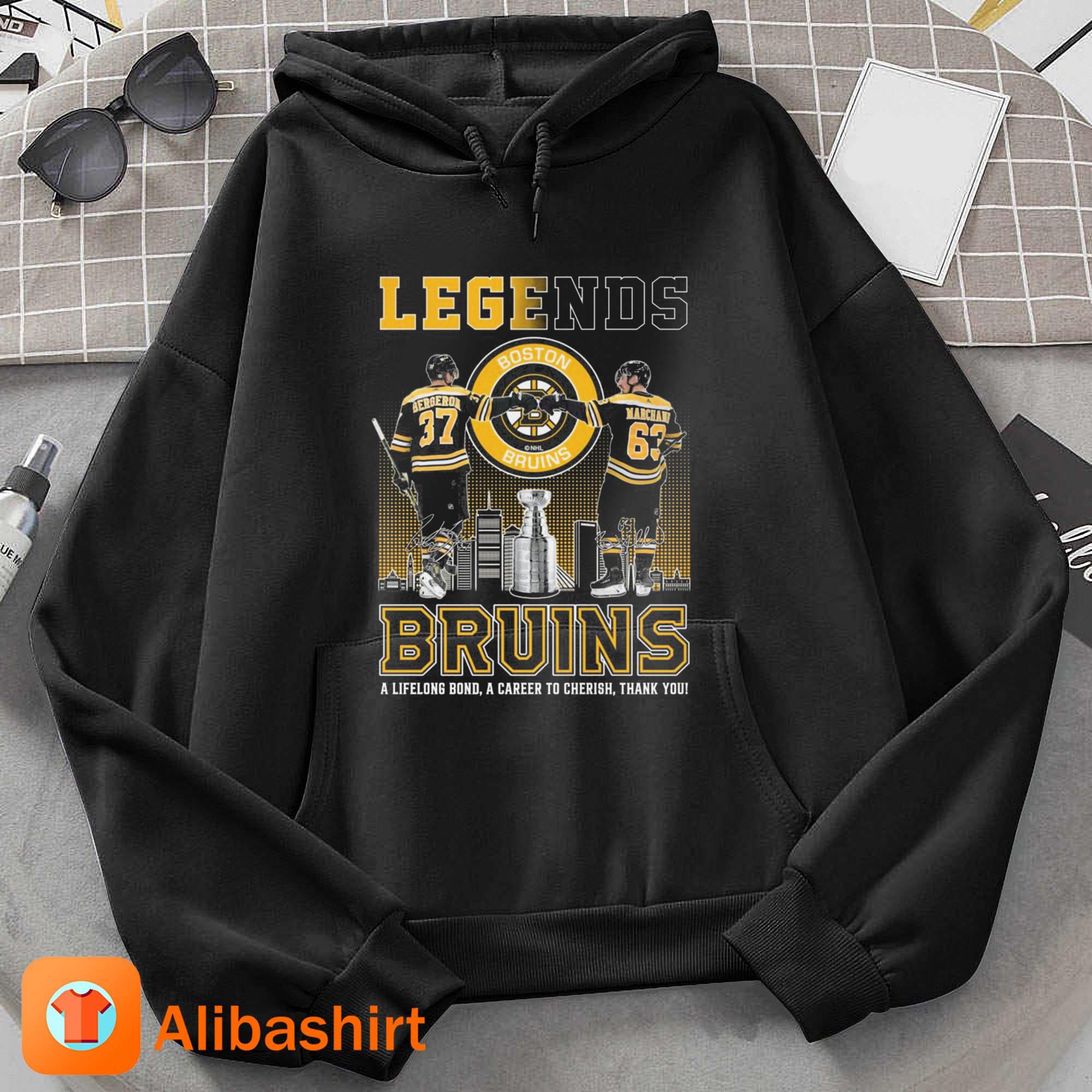 Boston Bruins Legends Bergeron And Marchand A Lifelong Bond A Career To Cherish Thank You Signatures 2023 Shirt Hoodie