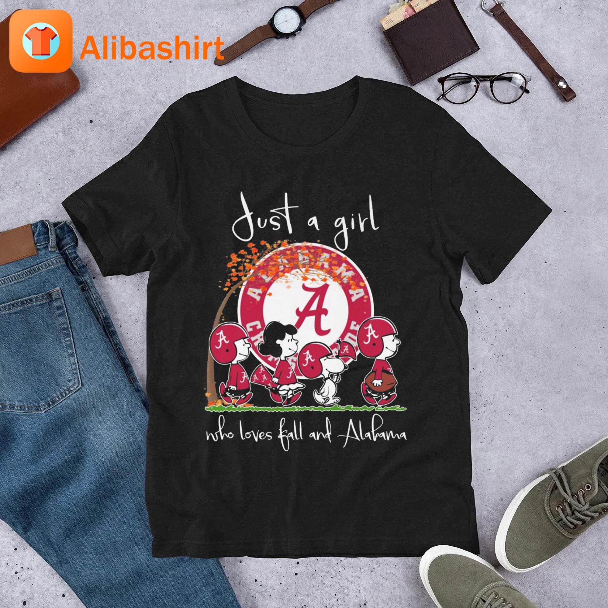 Peanuts Just A Girl Who Loves Fall And Alabama Crimson Tide 2023 Shirt