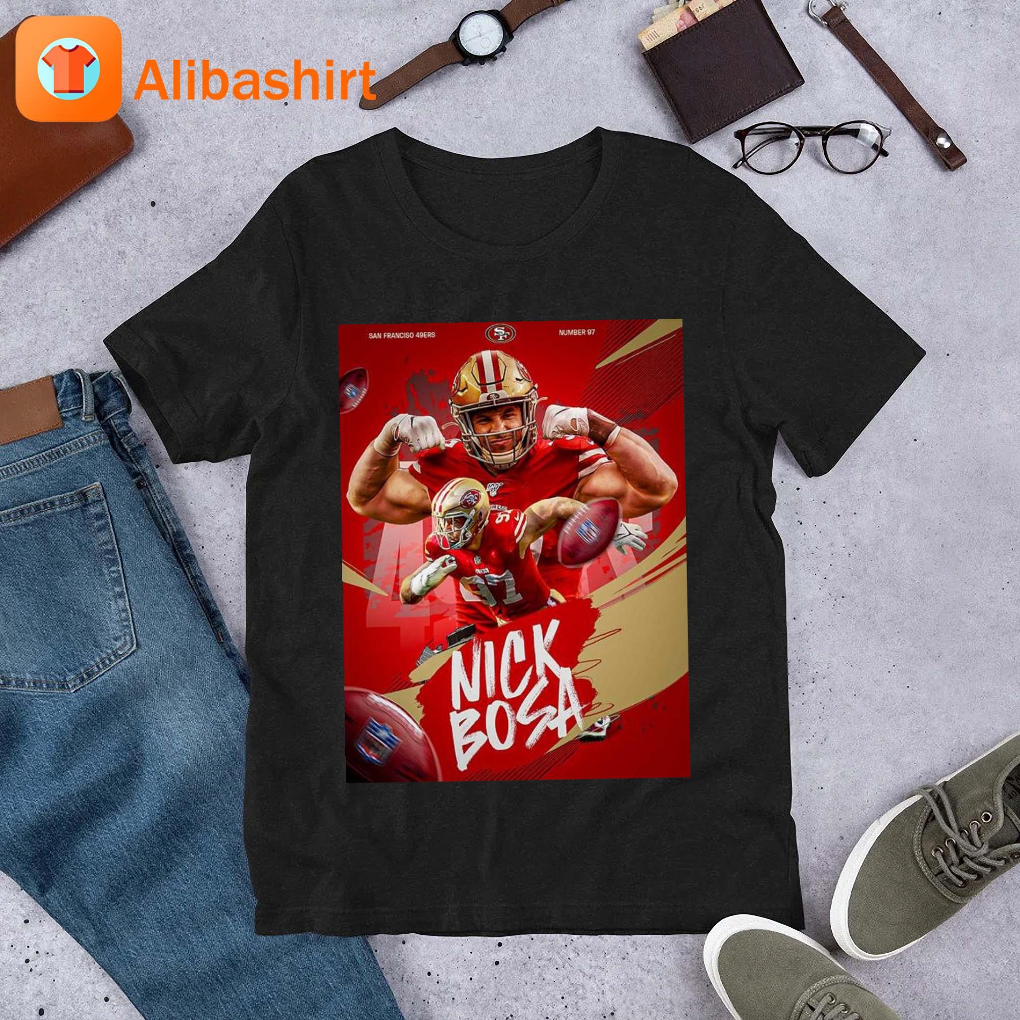 Nick Bosa 97 San Francisco 49ers player signature football poster shirt,  hoodie, sweater, long sleeve and tank top